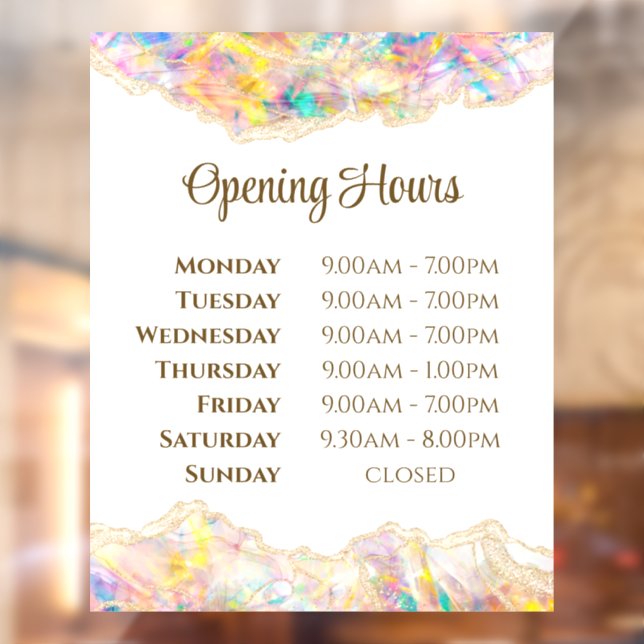 Opal Design Opening Hours Window Cling (Sheet 2)