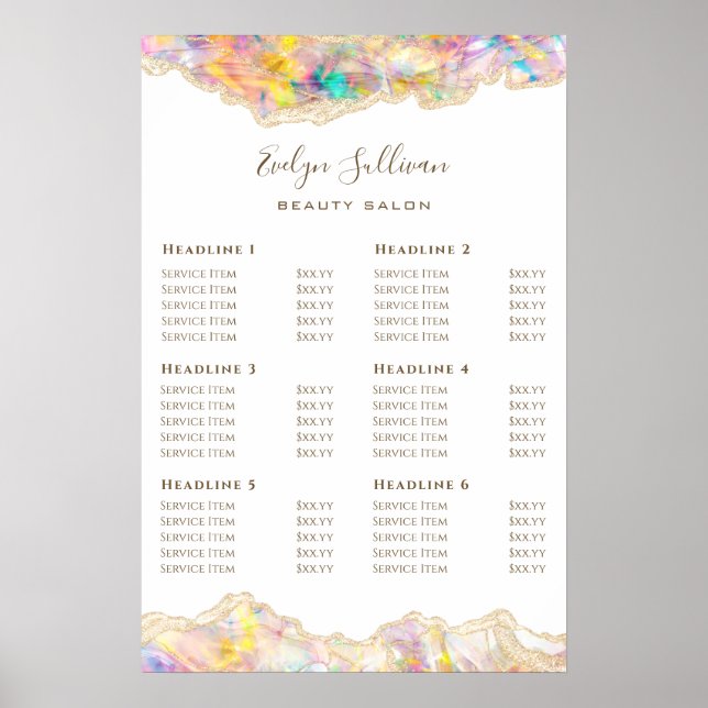 Opal Design Price List Poster (Front)