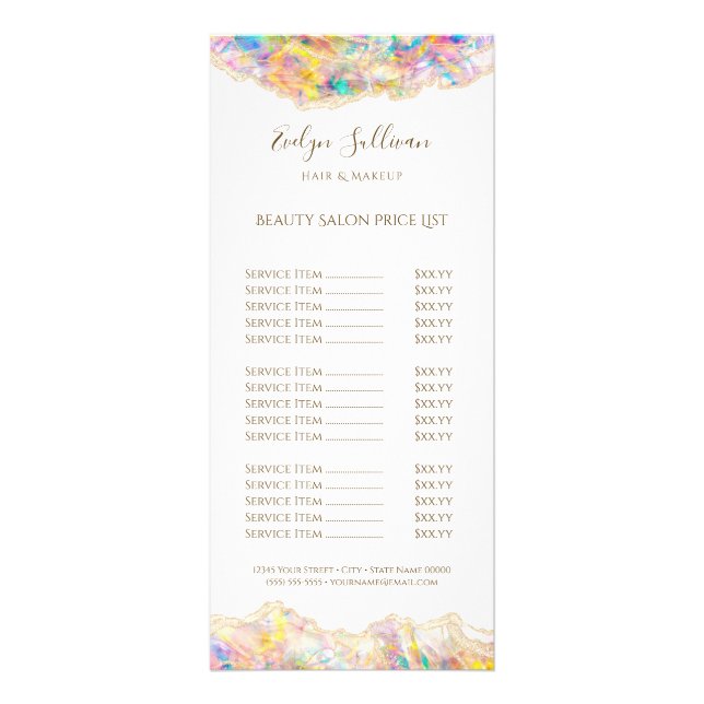 opal design price list rack card (Front)