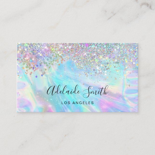 opal gemstone and faux glitter business card (Front)