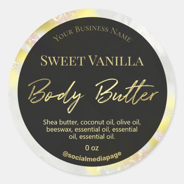 Opal Glitter Gold And Black Body Butter Labels (Front)