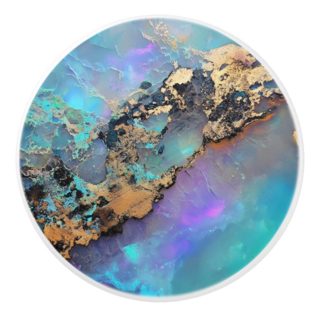 Opal Gold Gem Pattern Ceramic Knob (Front)