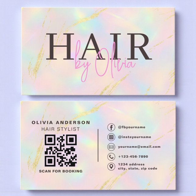 Opal Gold Glitter QR Code Hair Stylist Modern Business Card (Creator Uploaded)