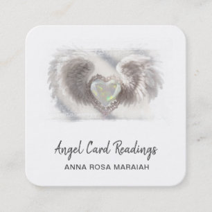 *~* Opal Heart QR Angel Wings AP78 White Delicate Square Business Card