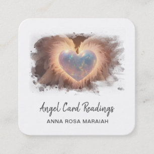 *~* Opal Heart QR  Gold Angel Wings AP78 WHITE Square Business Card