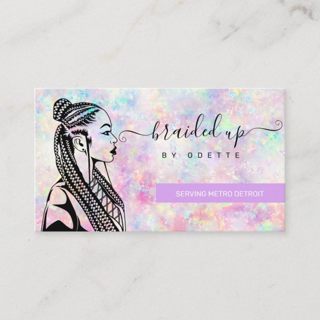 Opal Holographic Hair Braiding Braider Braid Salon Business Card (Front)