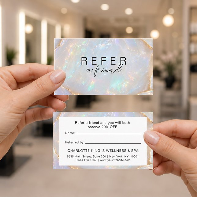 Opal Holographic Marble Referral Cards (Refer a Friend! Opal Holographic Marble Referral Cards)