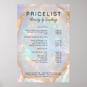 Opal Holographic Marble Salon Price List Poster