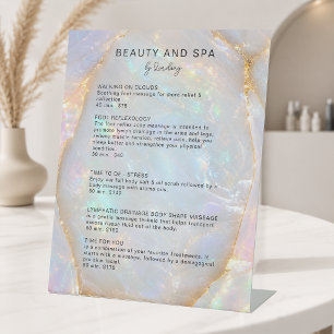 Opal Holographic Marble Salon Pricelist  Pedestal Sign