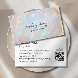 Opal Holographic Marble Salon QR Code Appointment Card