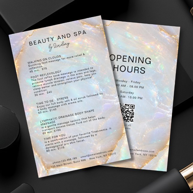 Opal Holographic Marble Salon QR Code Pricelist Flyer (Opal Holographic Marble Salon QR Code Pricelist Flyer)