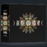 Opal Moon and Gold Stars Binder<br><div class="desc">A full moon cycle graphic with an opal texture overlay framed by a tribal gold star mandala,  set against a solid black background.</div>