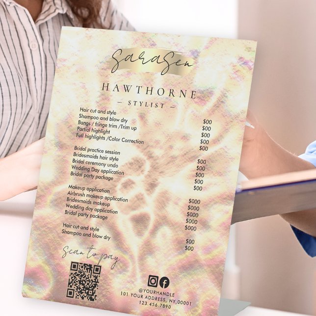 Opal Price List Rose Gold Scan to Pay QR Code Pedestal Sign (Creator Uploaded)