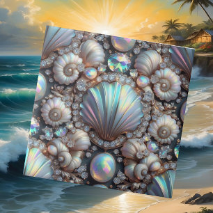 Opal Seashells Faux Diamond Coastal Ceramic Tile