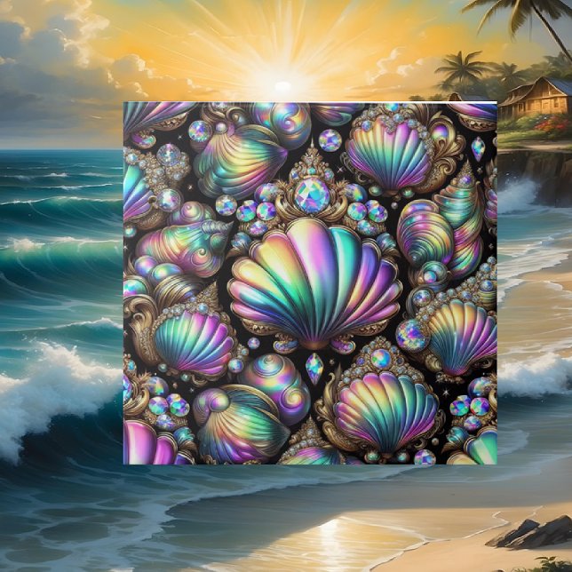 Opal Seashells Faux Diamond Coastal Ceramic Tile (Creator Uploaded)