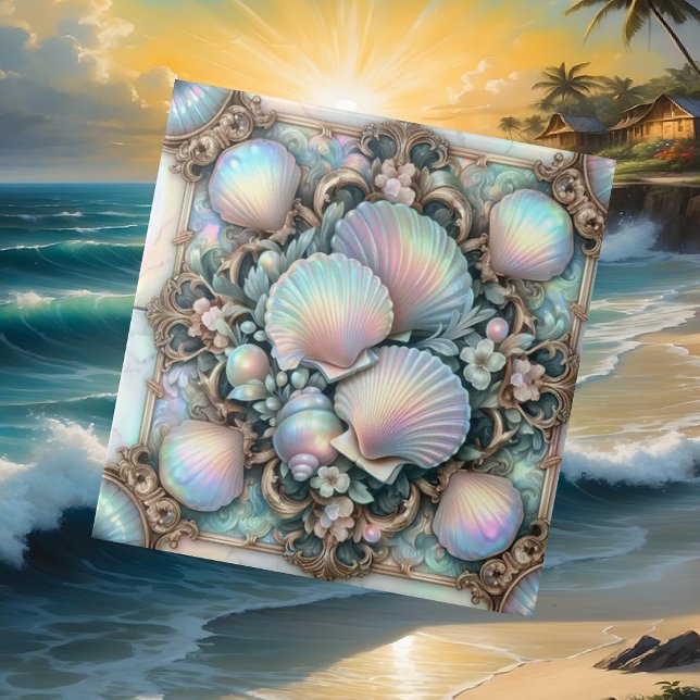 Opal Seashells Nautical Coastal Ceramic Tile (Creator Uploaded)