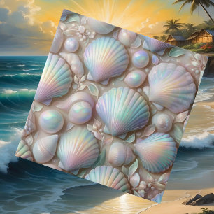 Opal Seashells Nautical Coastal Ceramic Tile