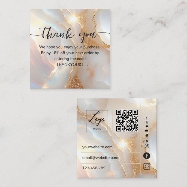 Opal stone and gold Thank You Card Order Insert (Front/Back)