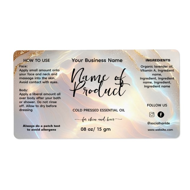 Opal Stone Gold Essential Oil Bottle Label (Front)