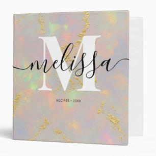 Opal Stone Monogram Calligraphy 3 Ring Binder