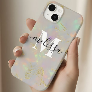 Opal Stone Monogram Calligraphy Case-Mate iPhone 14 Case