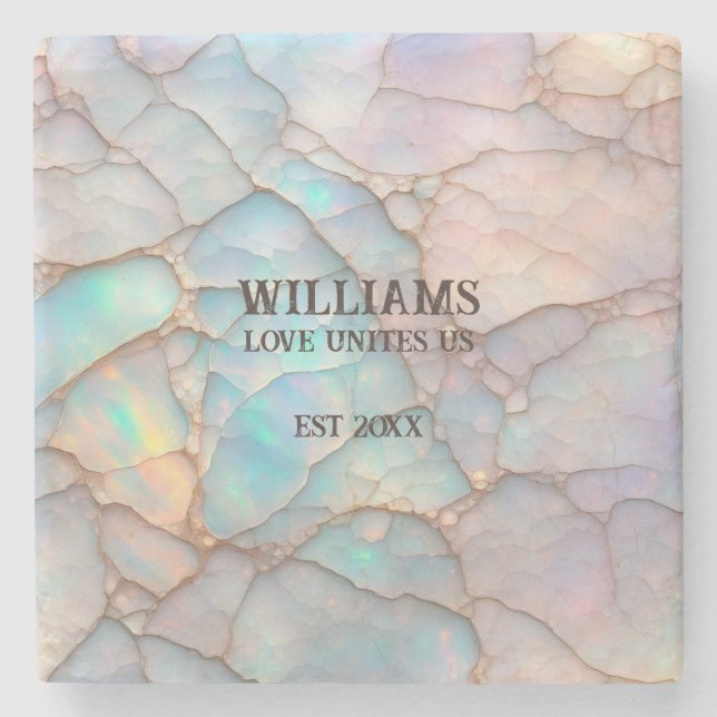Opal Stone Pastel Colour Personalized Coaster (Front)