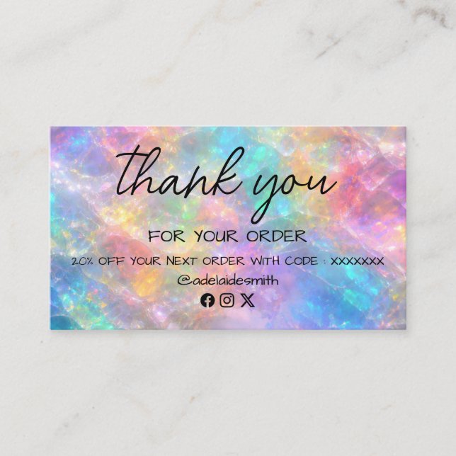 opal stone thank you business card (Front)
