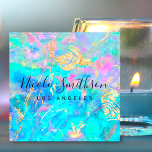 opal texture and faux gold details square business card