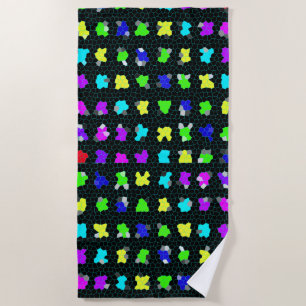 Opalescent Colorful Stained Glass Checks, Beach Towel