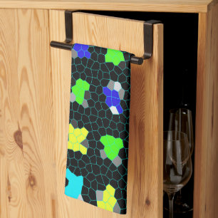 Opalescent Colorful Stained Glass Checks, Kitchen Towel