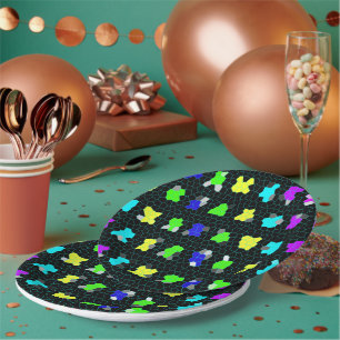 Opalescent Colorful Stained Glass Checks, Paper Plate
