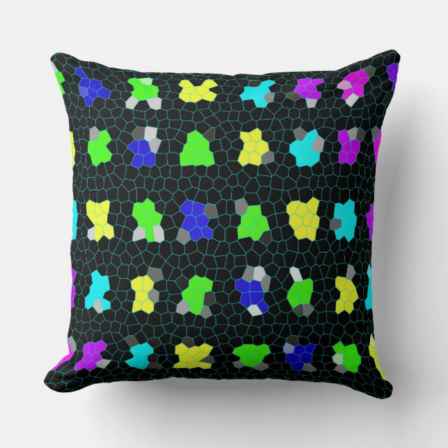 Opalescent Colorful Stained Glass Checks, Throw Pillow (Front)