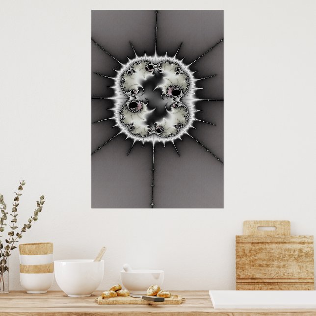 Opalescent Grey and White Fractal Starburst  Poster (Kitchen)