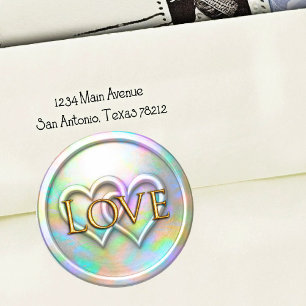 Opalescent Two Hearts Love Gold Classic Round Sticker