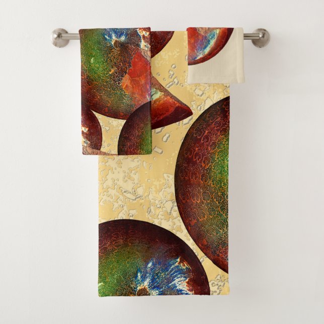 Opalized Sphenodiscus Lenticularis Ammonite Shell Bath Towel Set (Insitu)