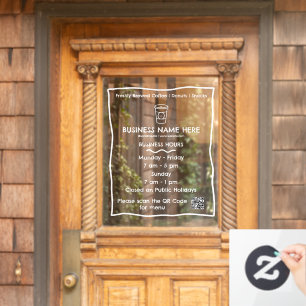Opaque Café Coffee Shop QR Code Business Hours Window Cling