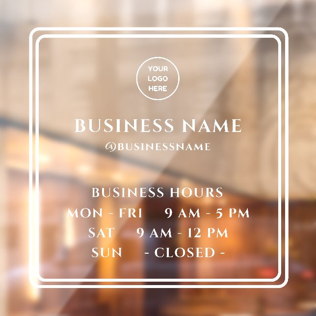 Opaque Minimalist Opening Time With Logo Business Window Cling (Sheet 2)
