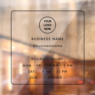 Opaque Minimalist Opening Time With Logo Business  Window Cling