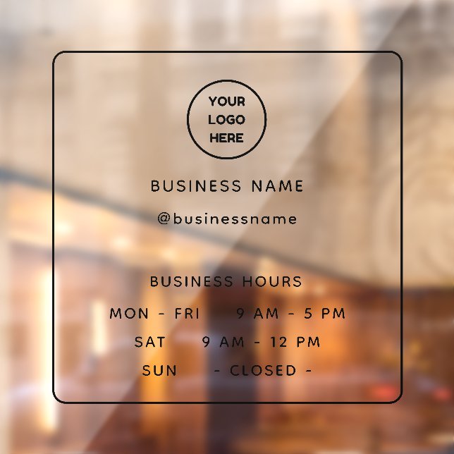 Opaque Minimalist Opening Time With Logo Business  Window Cling (Sheet 2)