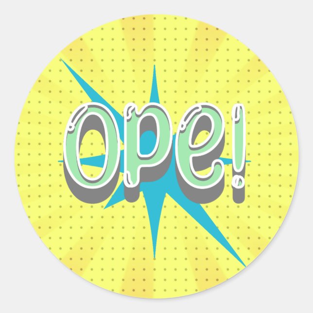 Ope, Funny Midwestern Slang | Retro Green and Blue Classic Round Sticker (Front)