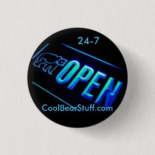 open 24-7 CoolBearStuff.com 1 Inch Round Button