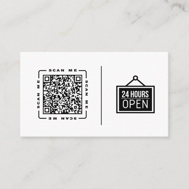 Open 24/7 | Customizable QR code And Logo Template Business Card (Front)