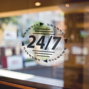 Open 24/7 l Black Business Opening Hours Window Cling
