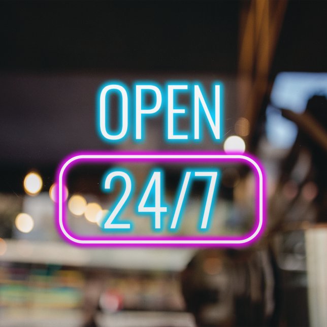 Open 24/7 l Neon Pink Blue Opening Hours  Window Cling (Creator Uploaded)
