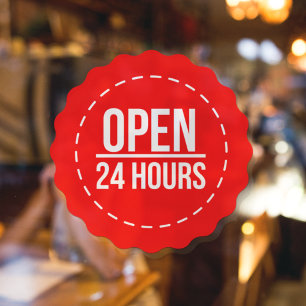 Open 24 Hours l Red Circle Opening Time  Window Cling