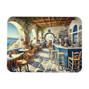 Open Air Coffeeshop in Santorini Magnet
