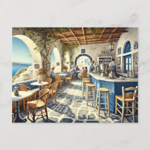 Open Air Coffeeshop in Santorini Postcard