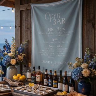 Open Bar and Signature Drink Coastal Blue Wedding Tapestry