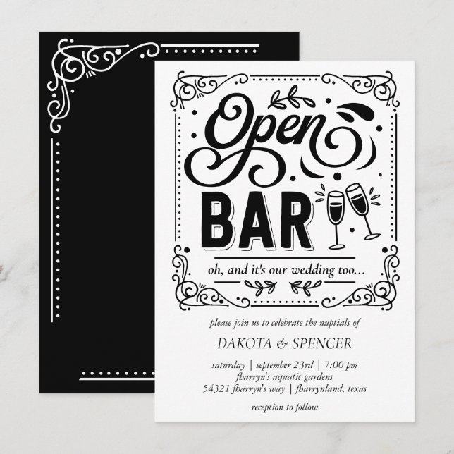 Open Bar (and Wedding) | Casual Micro Wedding Invitation (Front/Back)