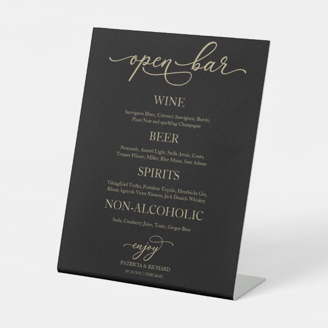 Open Bar Elegant Gold Black Wedding Sign (Front)